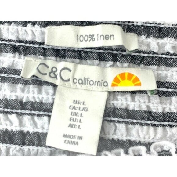 C & C California Womens Size L Gray White Linen Striped Smocked Off Shoulder Top - Picture 5 of 5